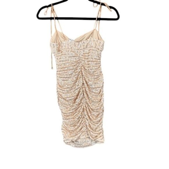 NWT Angel Biba Take A Shine To Sequin Mini Dress Champagne Ruched Gold Size XS - Picture 3 of 11